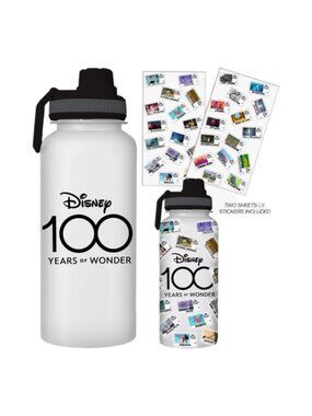 Disney100 Stamps Pattern 32oz Twist Spout Plastic Bottle with Sticker Set